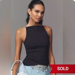 MAEVE Anthropologie Square Neck Tank Top Black High Neck Capsule Classic Medium